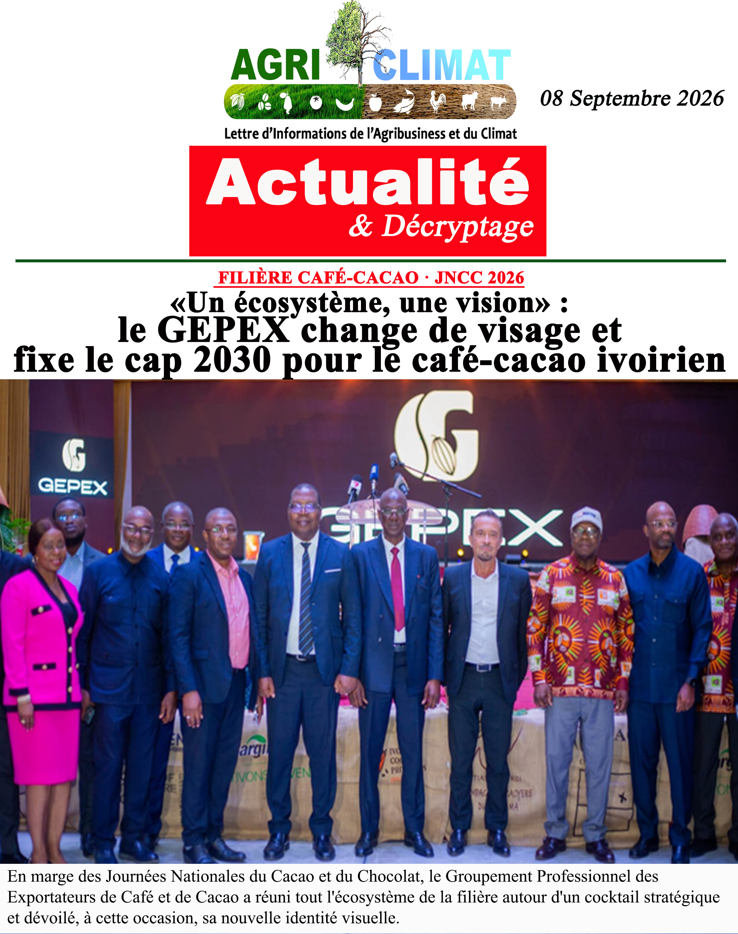 Version 3 (mobilisatrice, appel à l'action) 🌱 « Un écosystème, une vision » Le GEPEX trace la route vers 2030 pour la filière café-cacao ivoirienne 🇨🇮☕🍫 Un cap. Une ambition. Un avenir commun 🚀 #FilièreCaféCacao #GEPEX2030 #JNCC2026 #EnsembleVersLeFutur